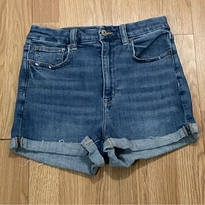 American Eagle Women Short 6 Super Stretch Blue Jean Curvy Hi-Rise Shortie Denim